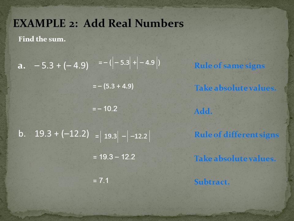 EXAMPLE 2: Add Real Numbers