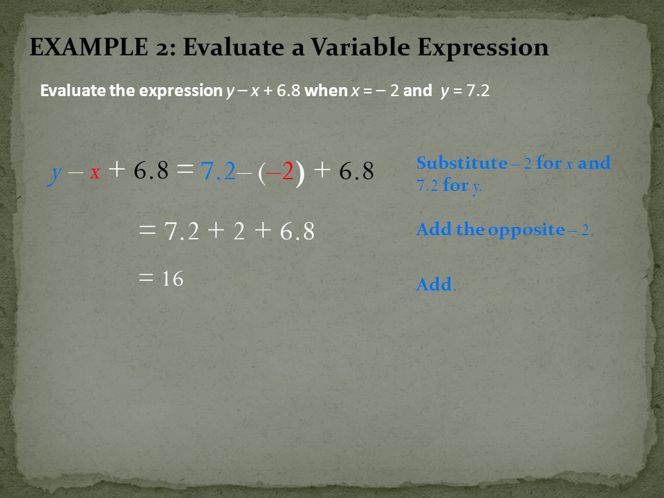 EXAMPLE 2: Evaluate a Variable Expression