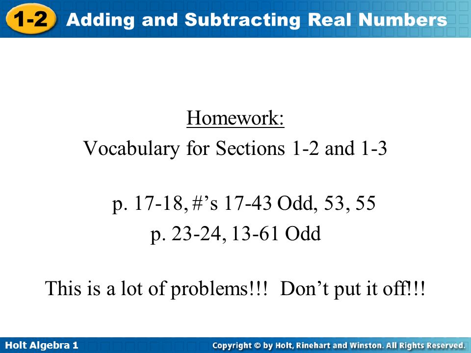 Homework: Vocabulary for Sections 1-2 and 1-3 p