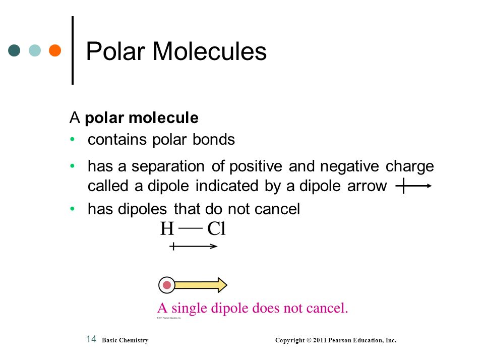 Polar Molecules A polar molecule contains polar bonds