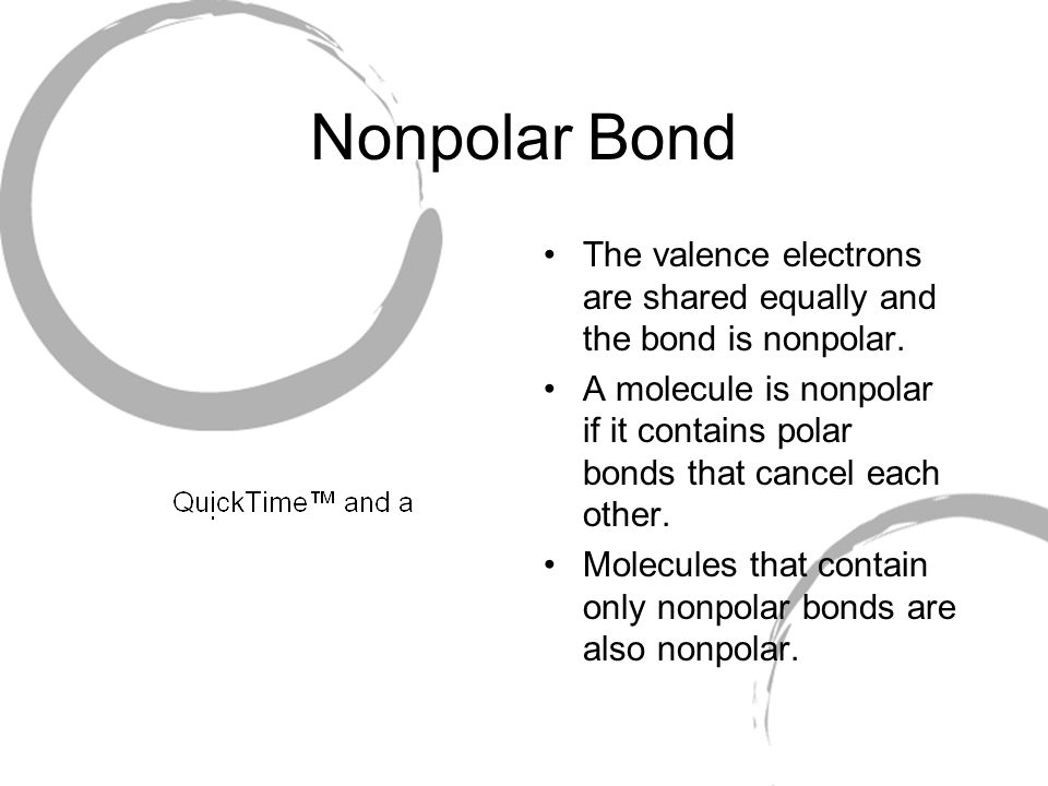 Nonpolar Bond The valence electrons are shared equally and the bond is nonpolar.