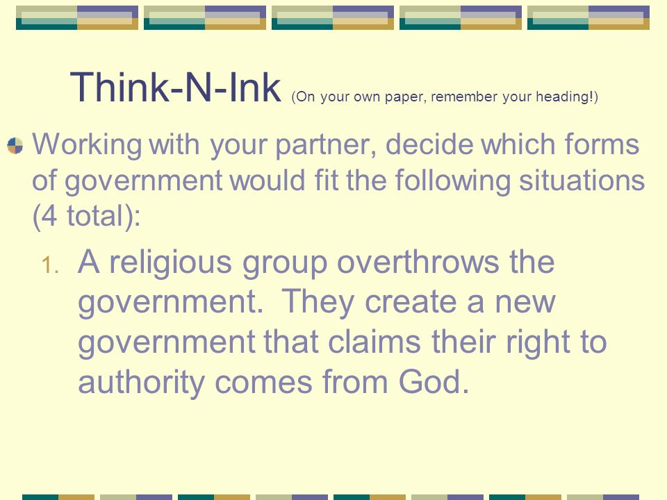 Think-N-Ink (On your own paper, remember your heading!)