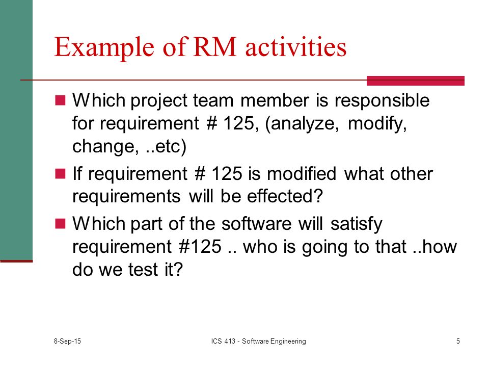 Example of RM activities