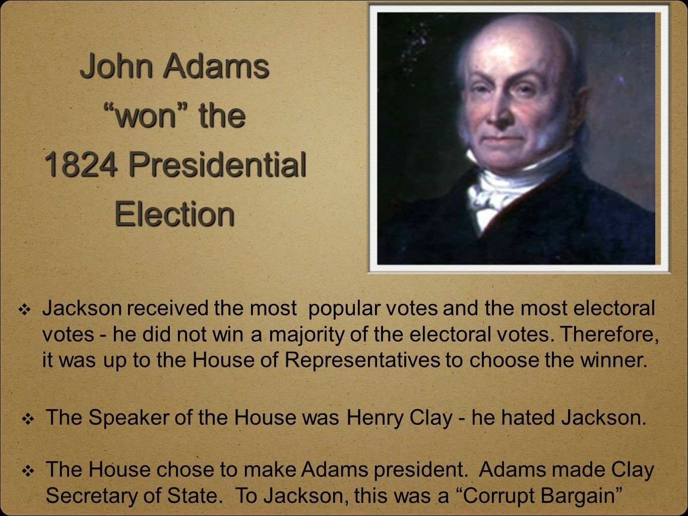 John Adams won the 1824 Presidential Election