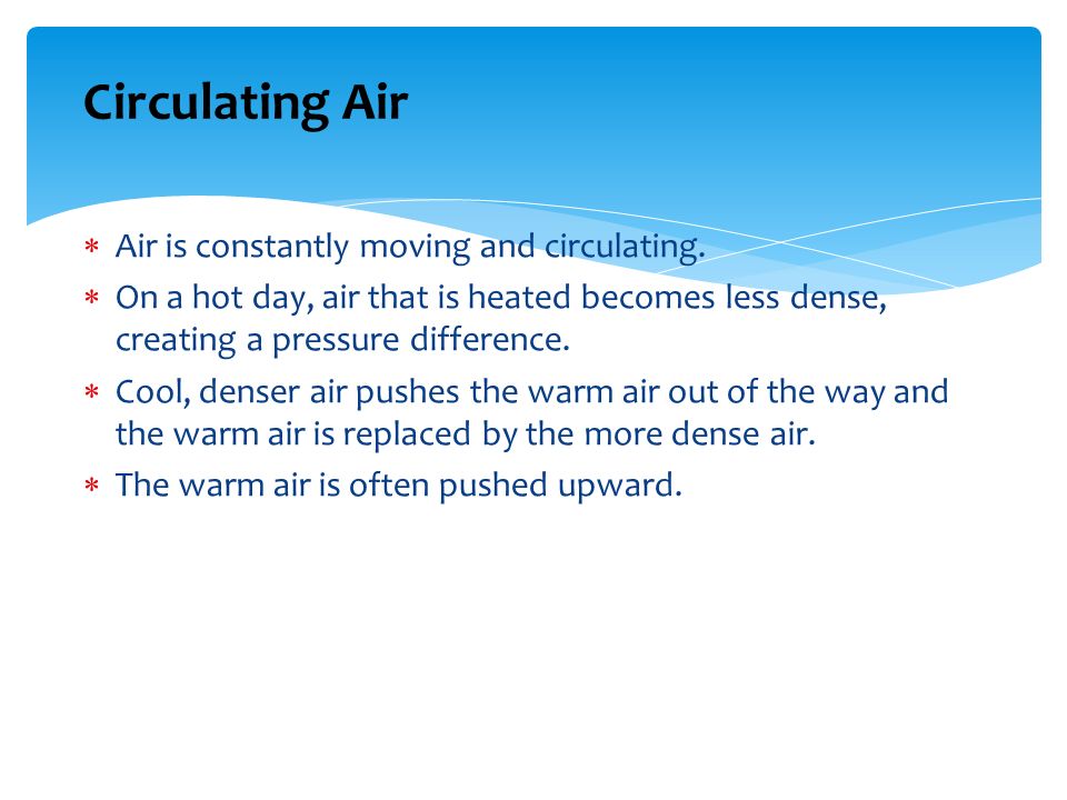 Circulating Air Air is constantly moving and circulating.