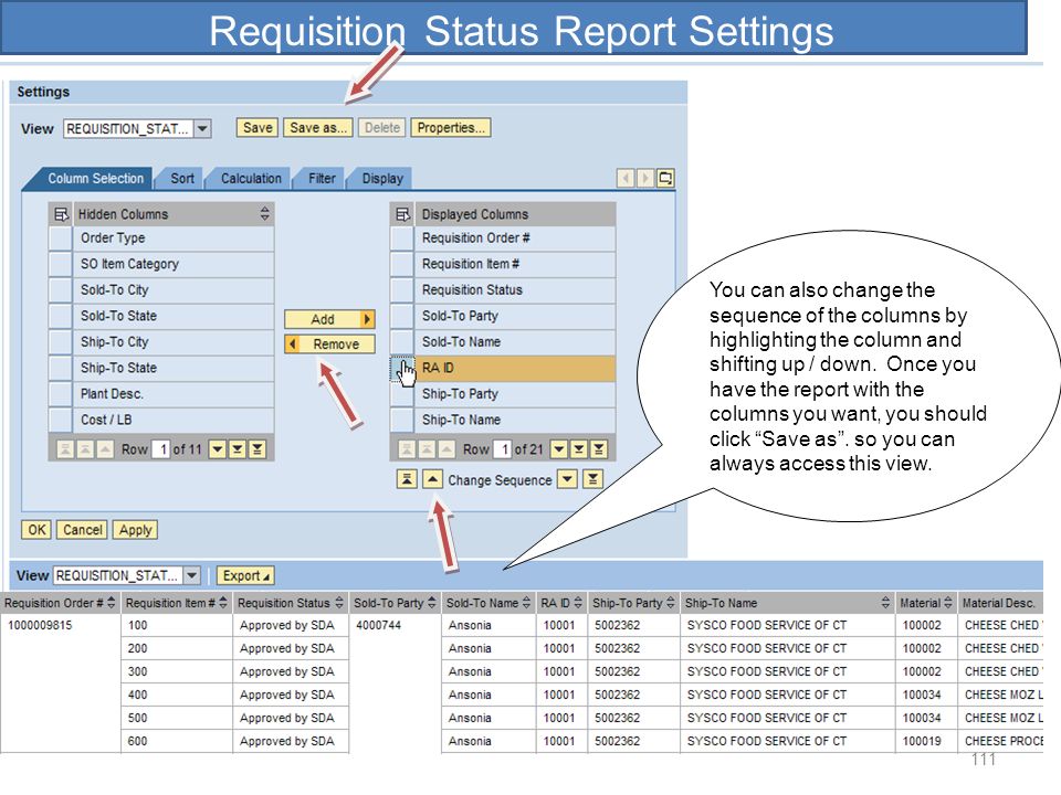 Requisition Status Report Settings