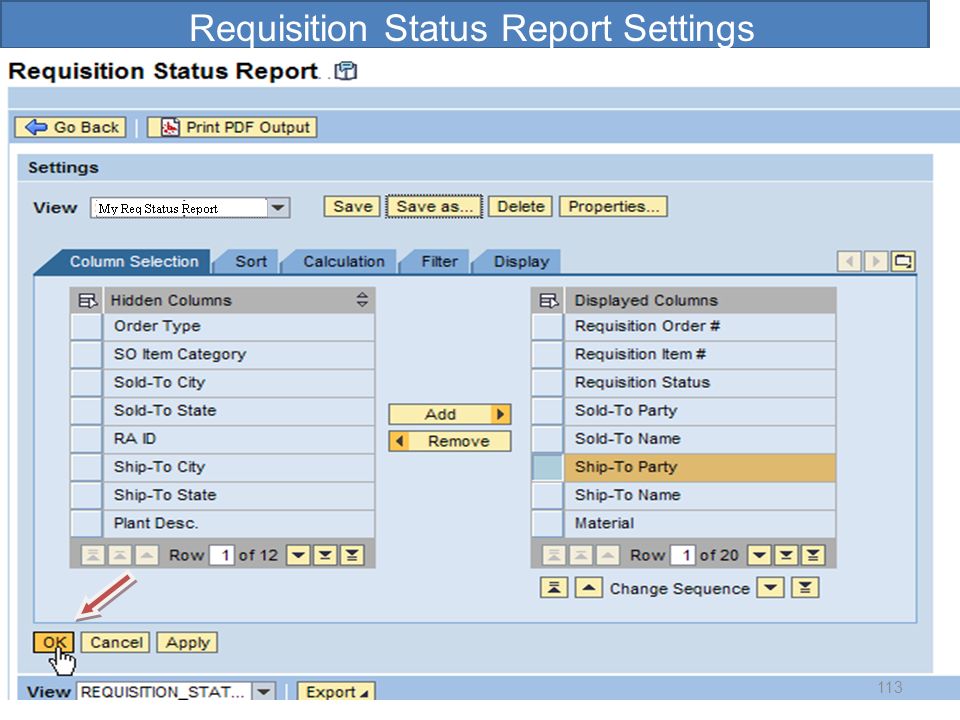 Requisition Status Report Settings