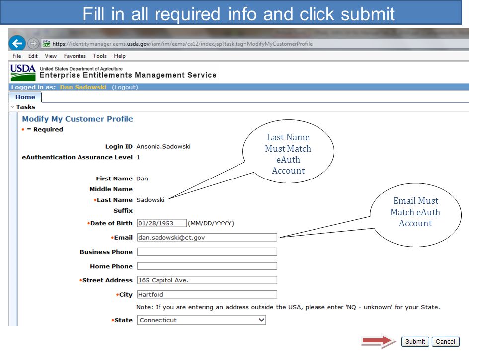 Fill in all required info and click submit