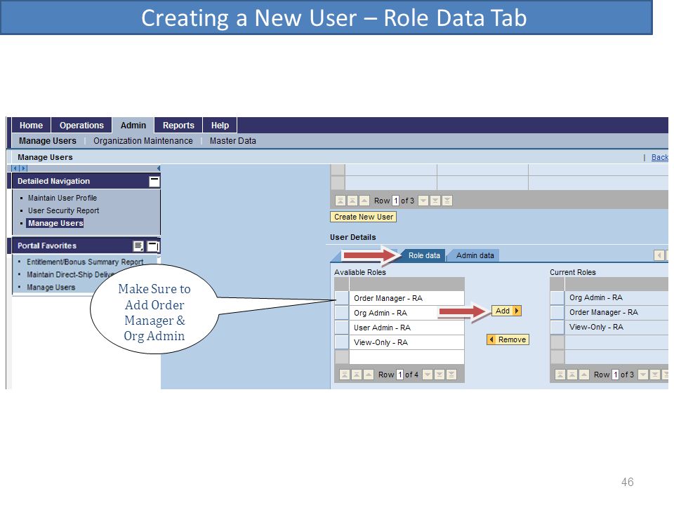 Creating a New User – Role Data Tab