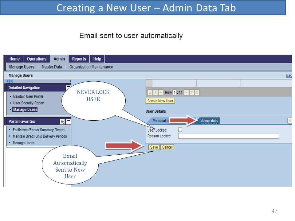 Creating a New User – Admin Data Tab
