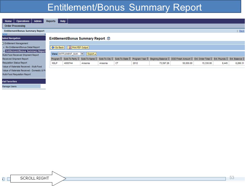 Entitlement/Bonus Summary Report