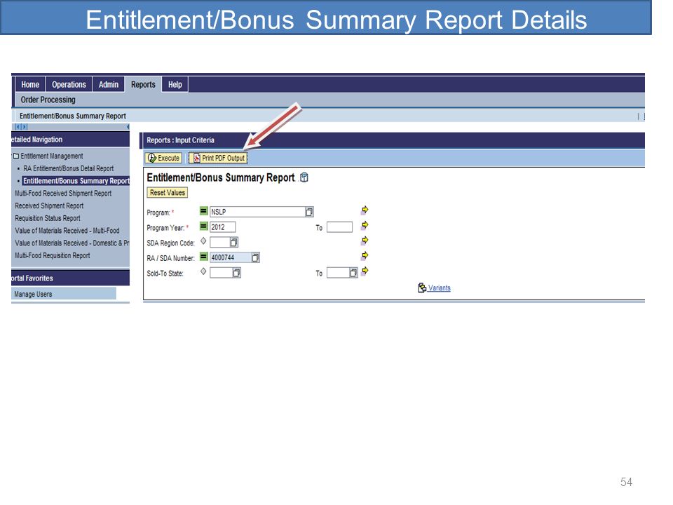 Entitlement/Bonus Summary Report Details