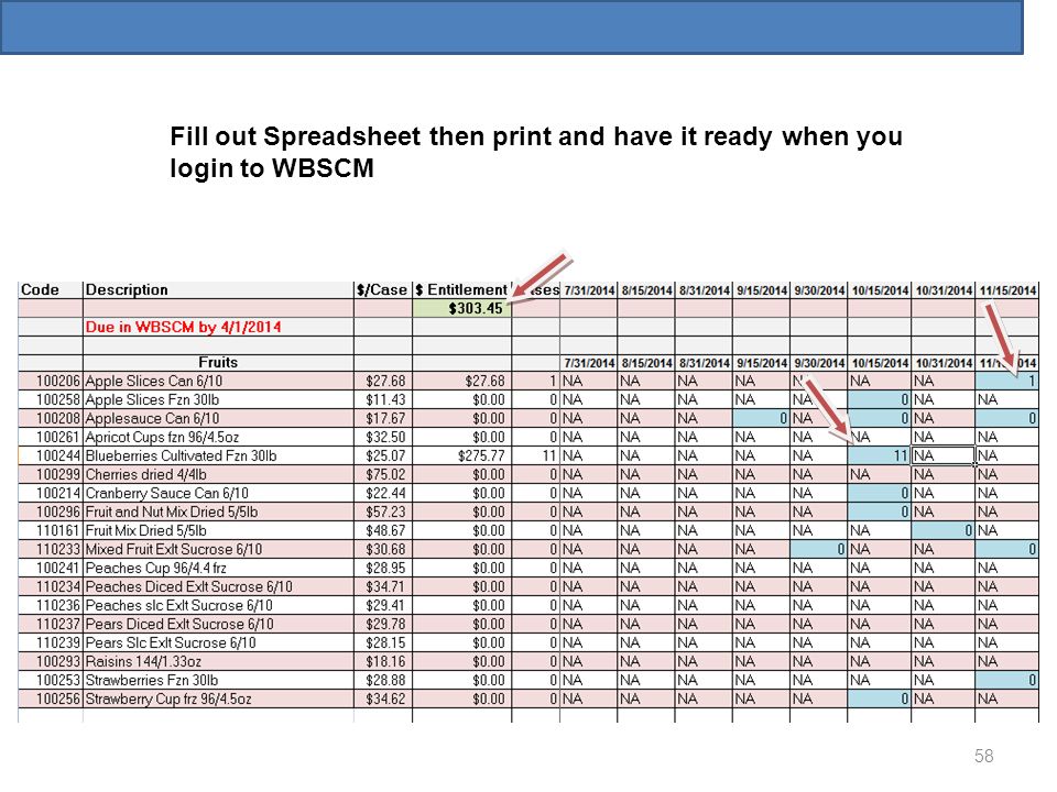 Fill out Spreadsheet then print and have it ready when you login to WBSCM