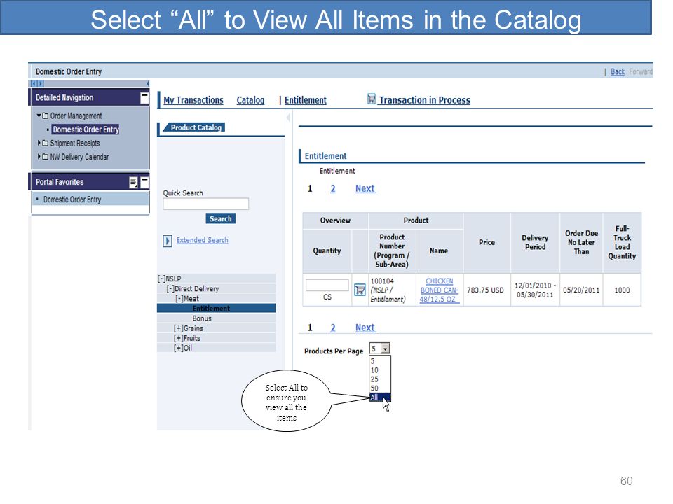 Select All to View All Items in the Catalog