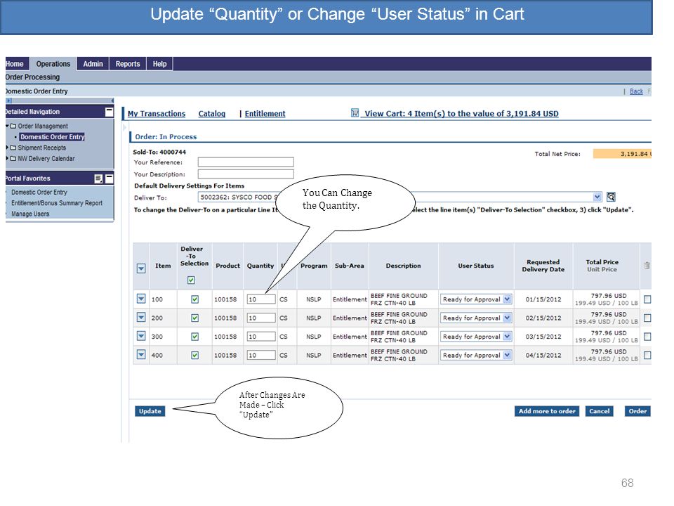 Update Quantity or Change User Status in Cart