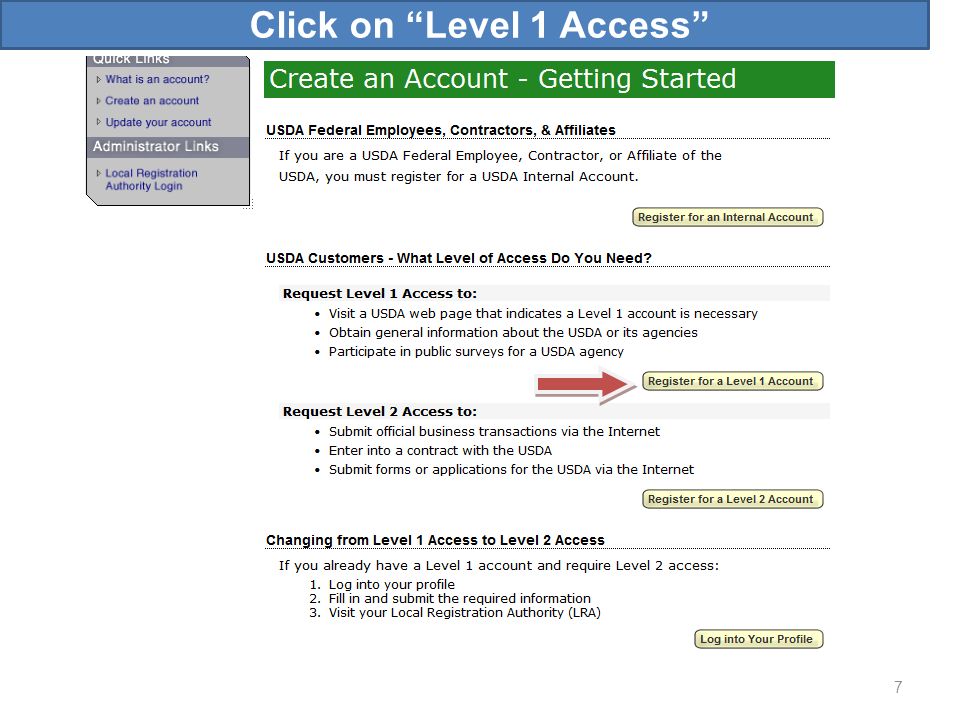 Click on Level 1 Access