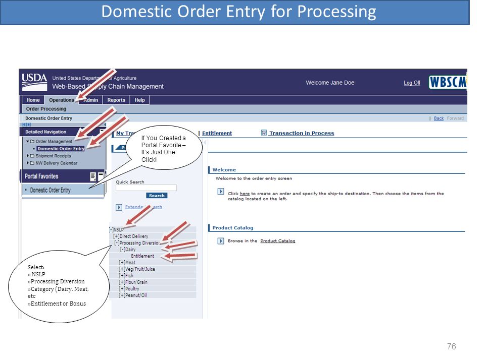 Domestic Order Entry for Processing