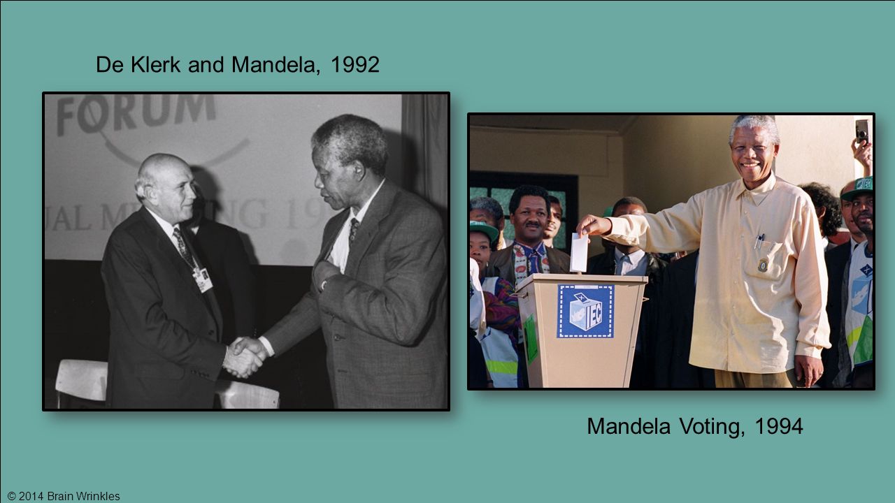 De Klerk and Mandela, 1992 Mandela Voting, 1994 © 2014 Brain Wrinkles