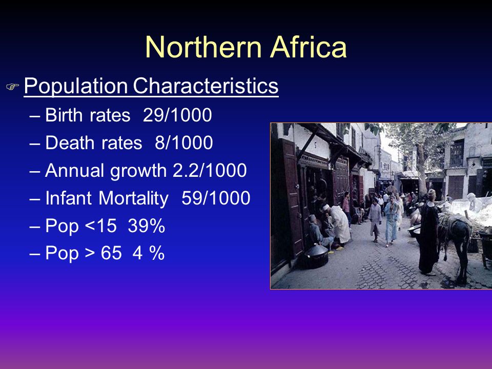 Northern Africa Population Characteristics Birth rates 29/1000