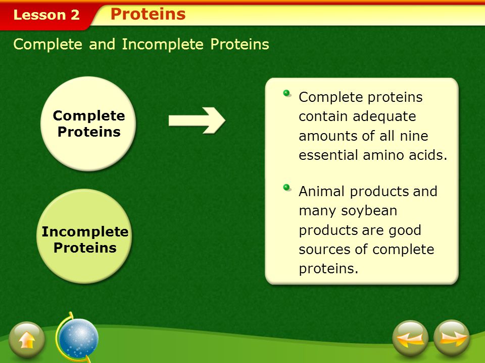 Proteins Complete and Incomplete Proteins