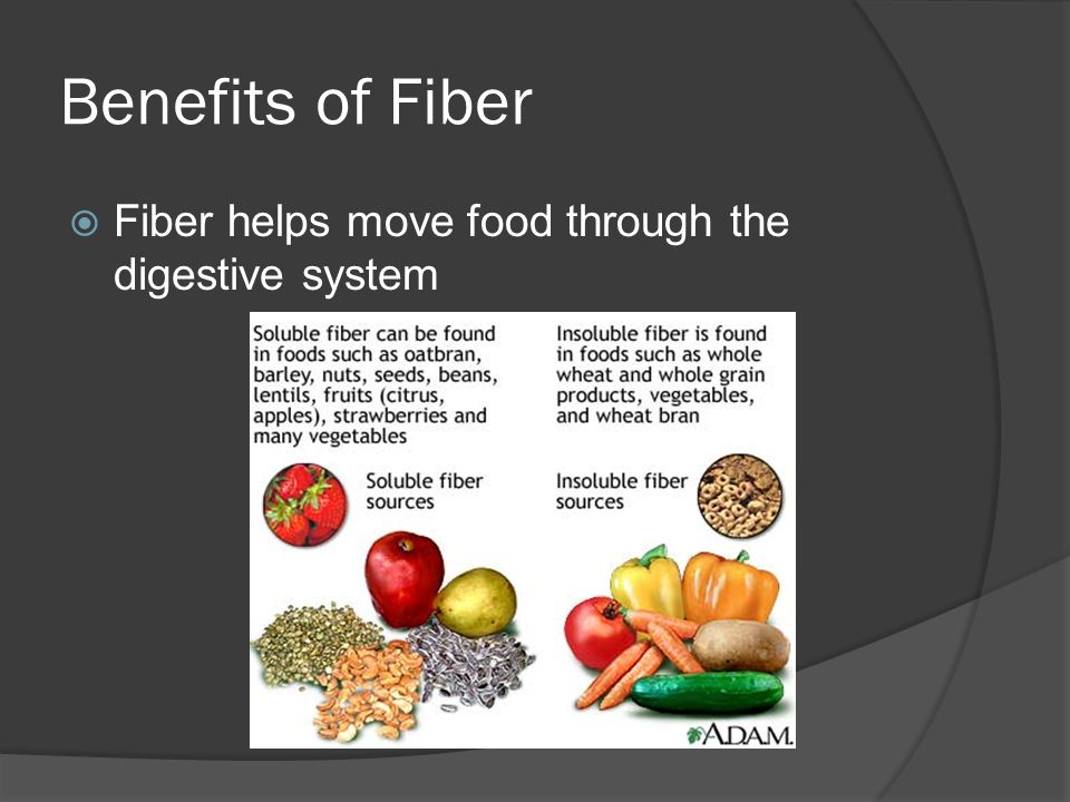 Benefits of Fiber Fiber helps move food through the digestive system
