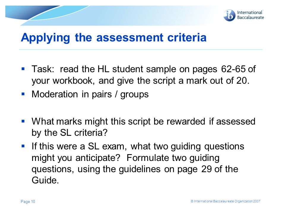 Applying the assessment criteria