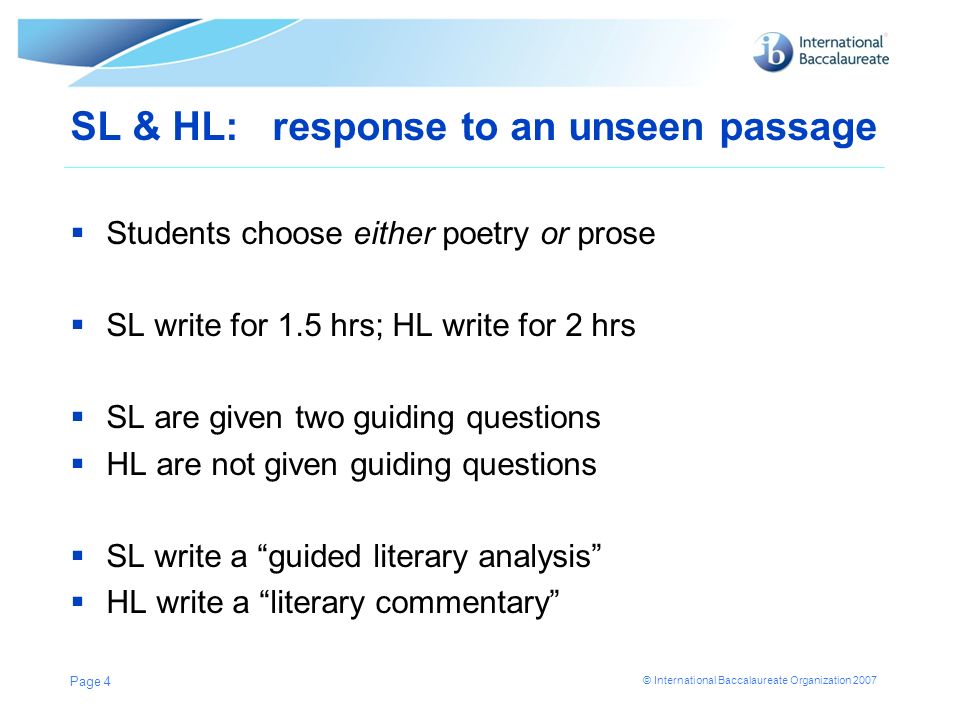 SL & HL: response to an unseen passage