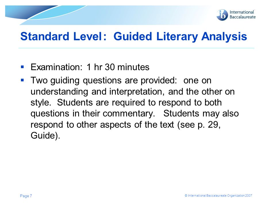 Standard Level : Guided Literary Analysis
