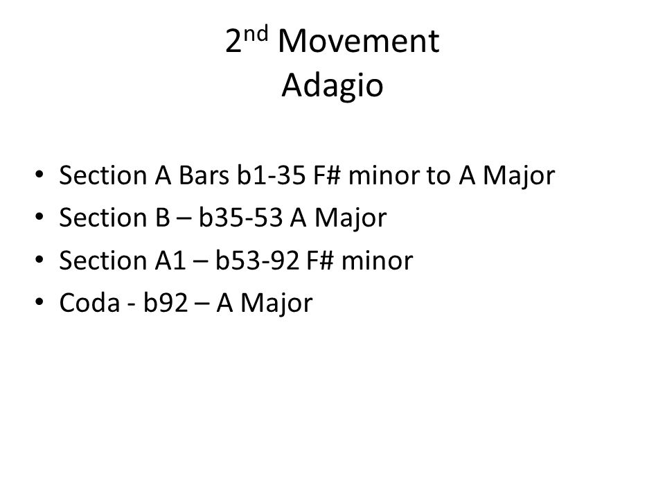 2nd Movement Adagio Section A Bars b1-35 F# minor to A Major