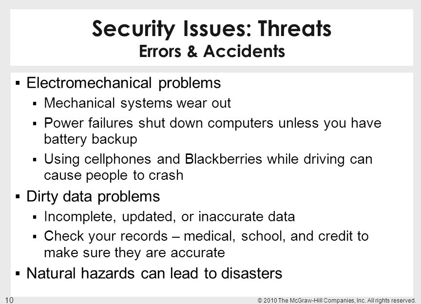 Security Issues: Threats Errors & Accidents