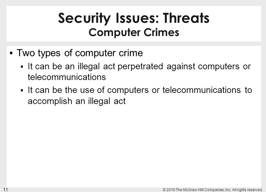 Security Issues: Threats Computer Crimes