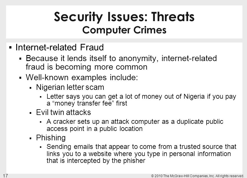 Security Issues: Threats Computer Crimes