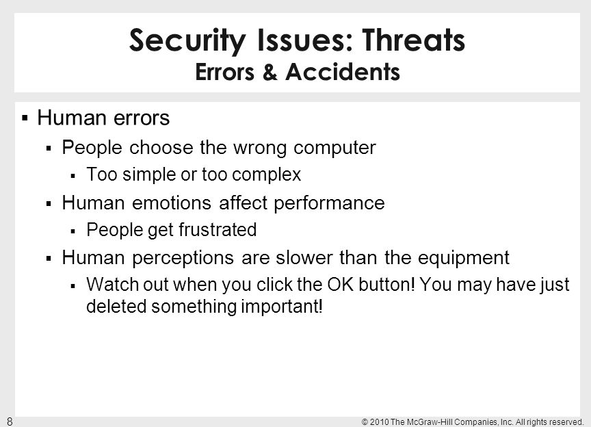 Security Issues: Threats Errors & Accidents