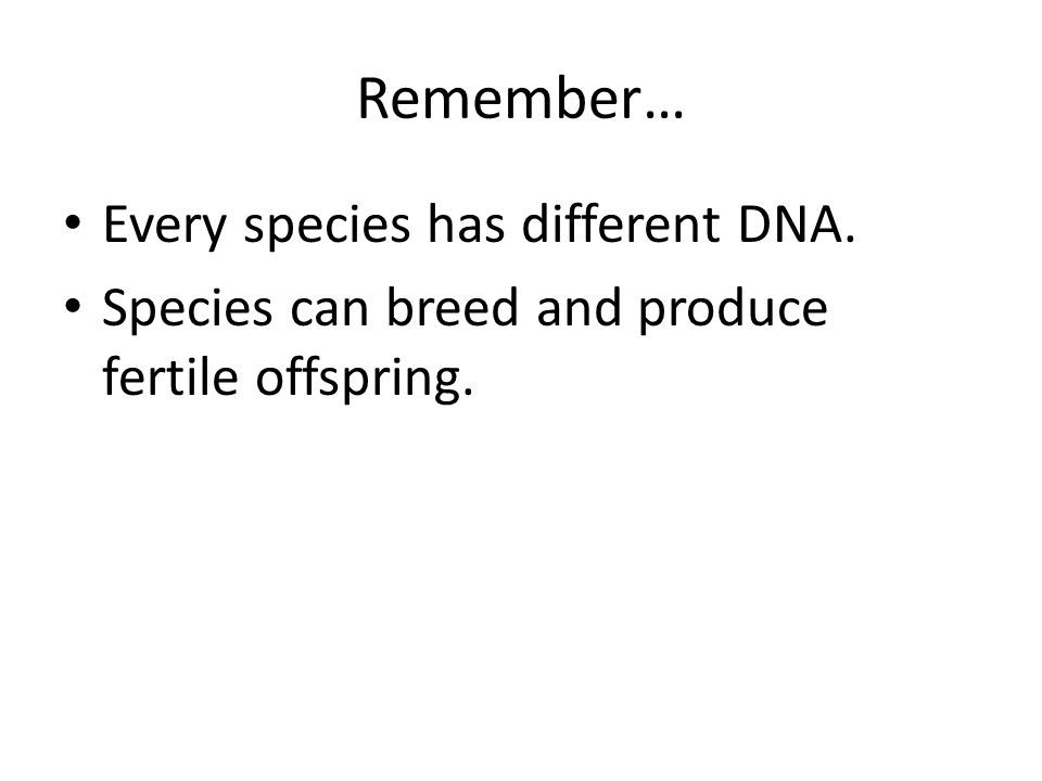 Remember… Every species has different DNA.