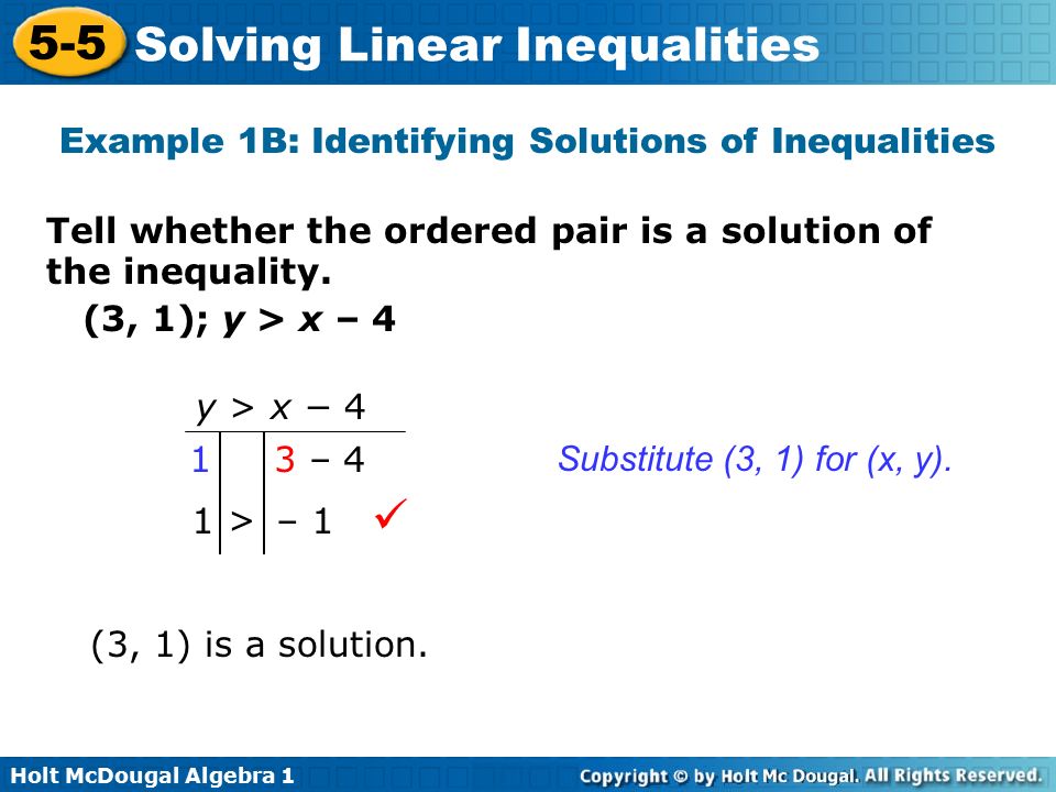 Example 1B: Identifying Solutions of Inequalities