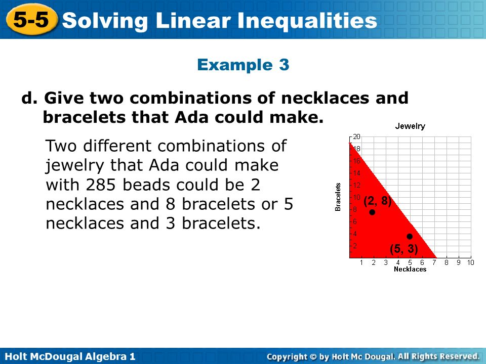 Example 3 d. Give two combinations of necklaces and bracelets that Ada could make.