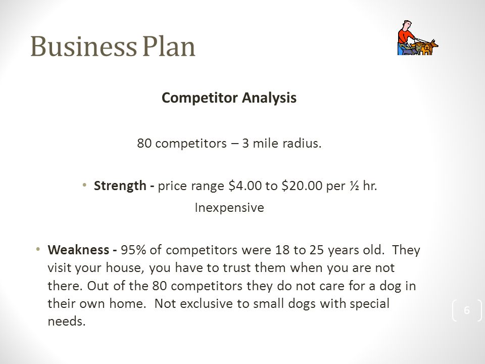 Business Plan Competitor Analysis 80 competitors – 3 mile radius.