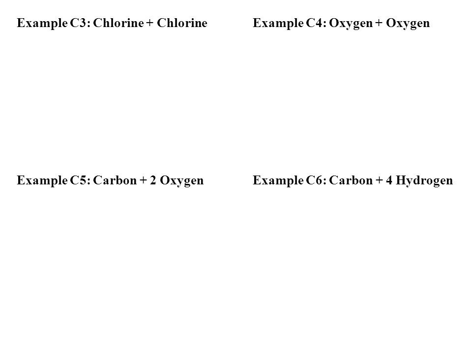 Example C3: Chlorine + Chlorine Example C4: Oxygen + Oxygen