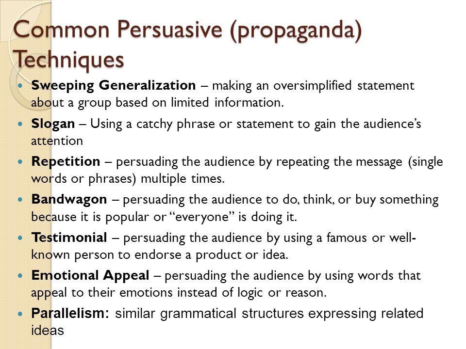 Common Persuasive (propaganda) Techniques