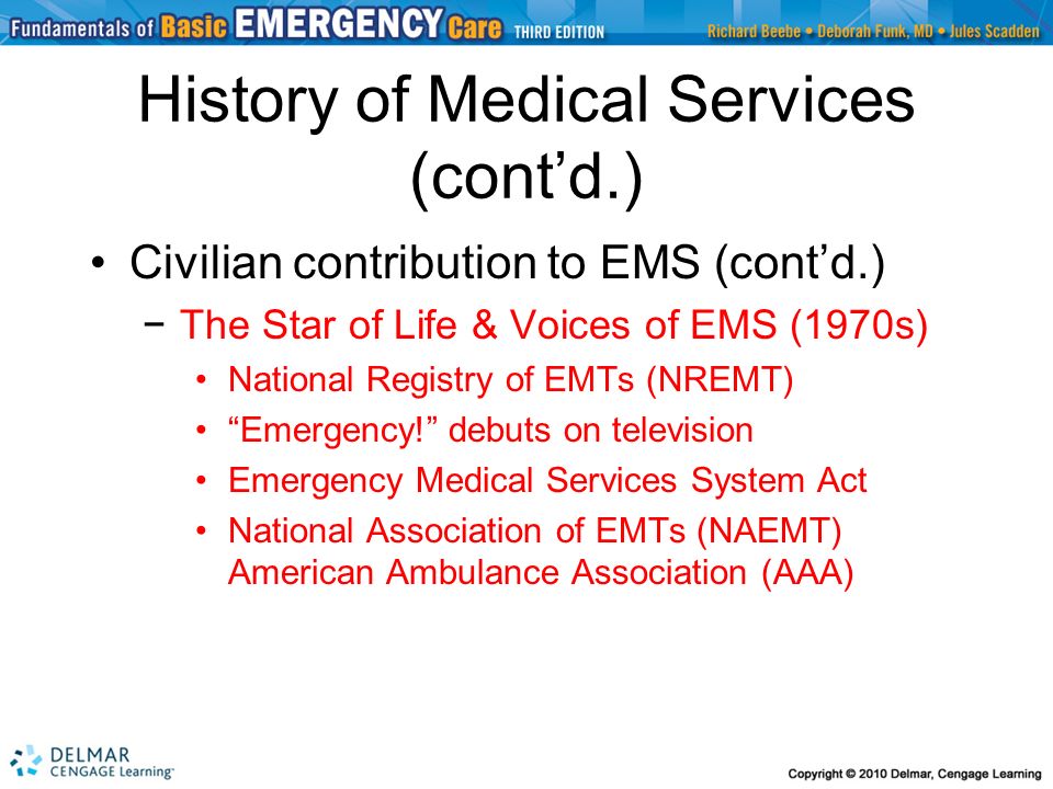History of Medical Services (cont’d.)