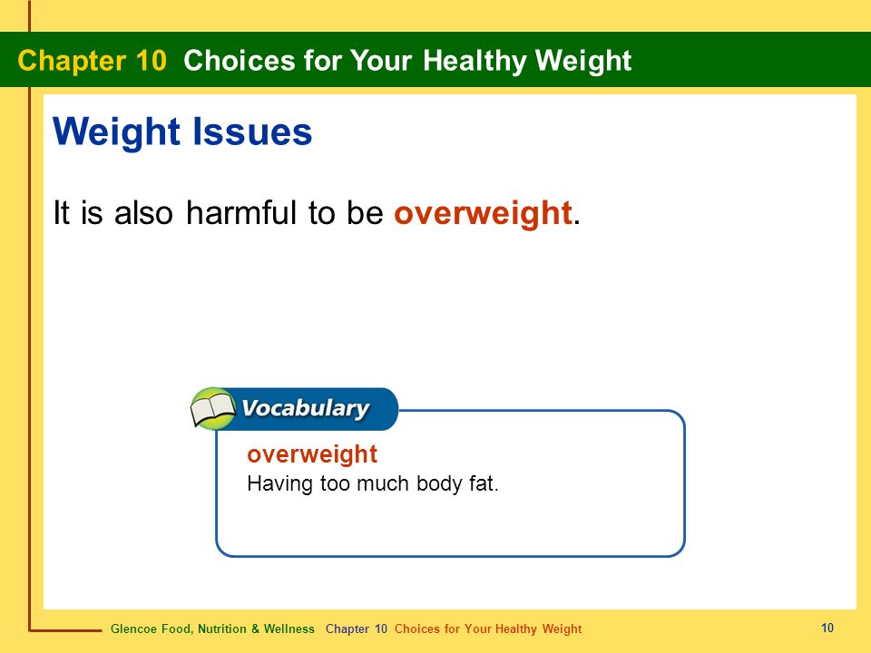 Weight Issues It is also harmful to be overweight. overweight