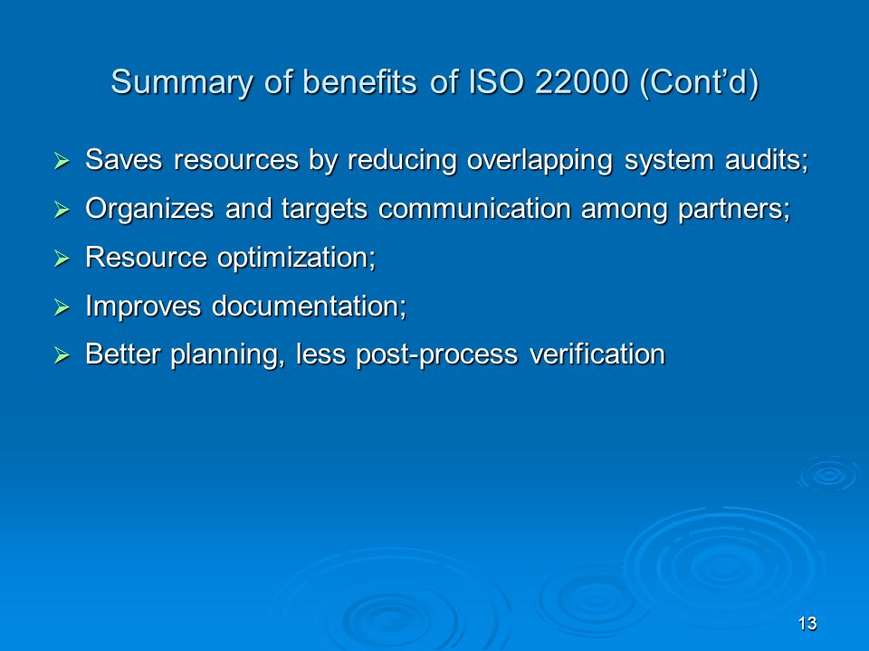 Summary of benefits of ISO (Cont’d)
