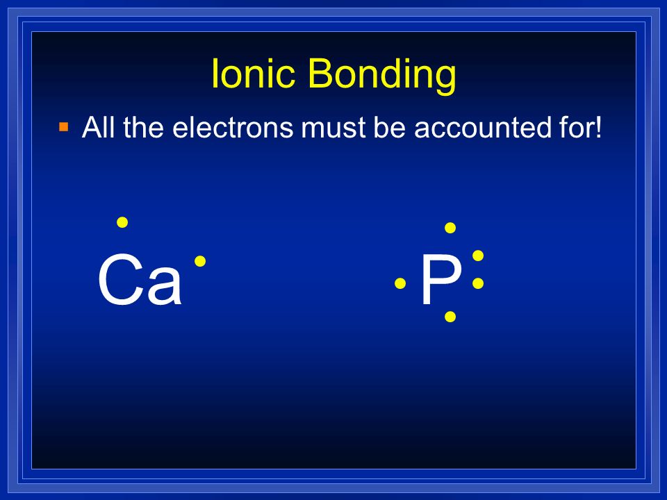 Ionic Bonding All the electrons must be accounted for! Ca P