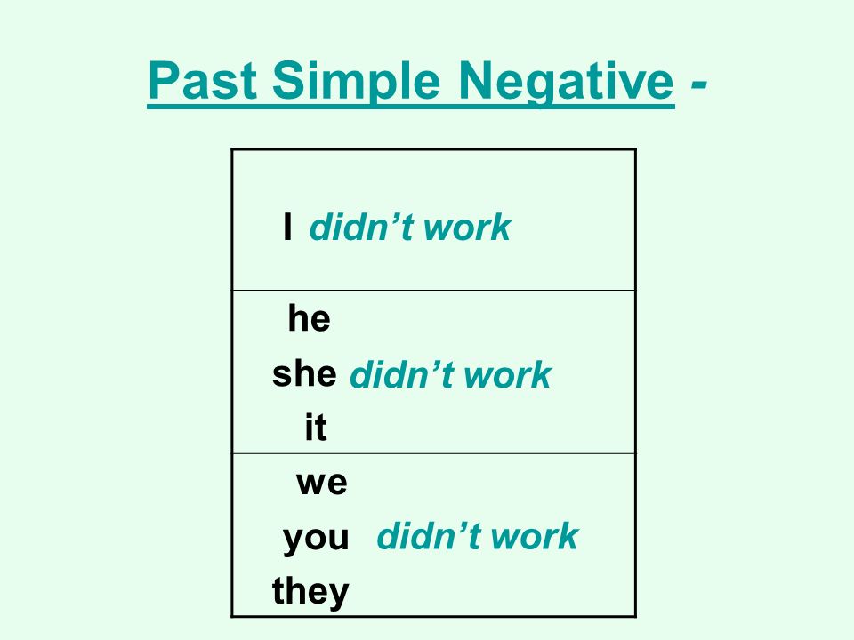 Past Simple Negative - I she it didn’t work you they didn’t work