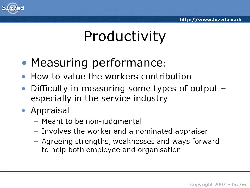 Productivity Measuring performance: