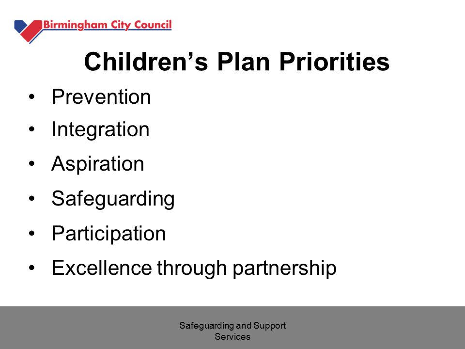 Children’s Plan Priorities