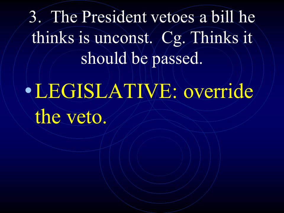 LEGISLATIVE: override the veto.