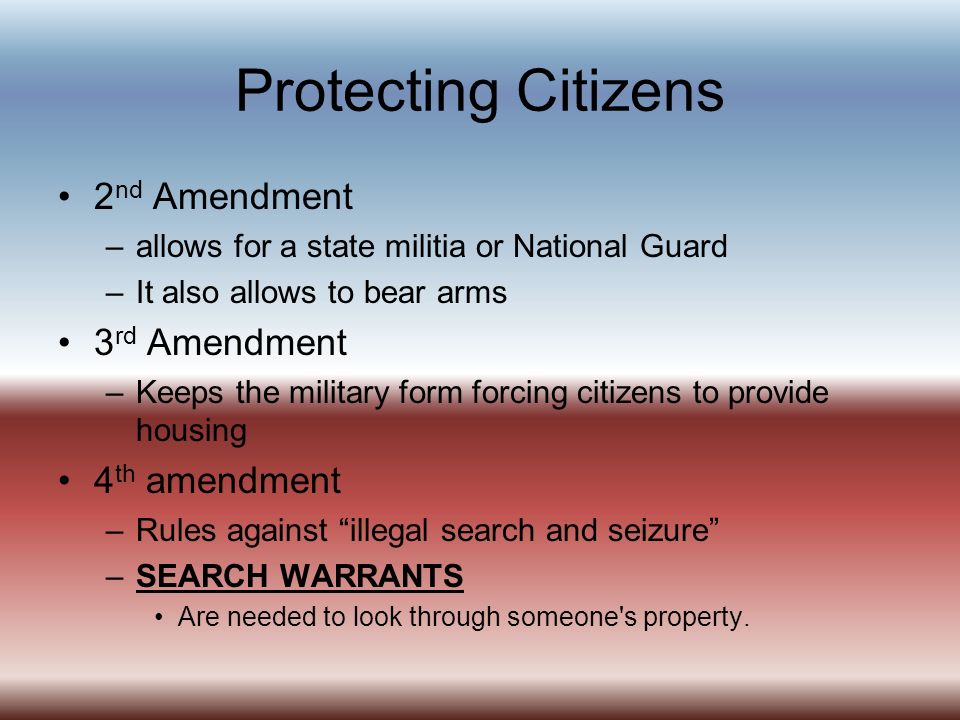 Protecting Citizens 2nd Amendment 3rd Amendment 4th amendment