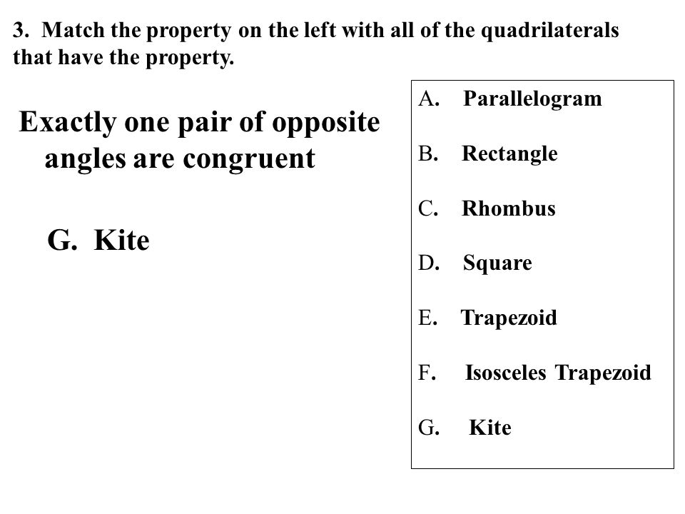 Exactly one pair of opposite angles are congruent