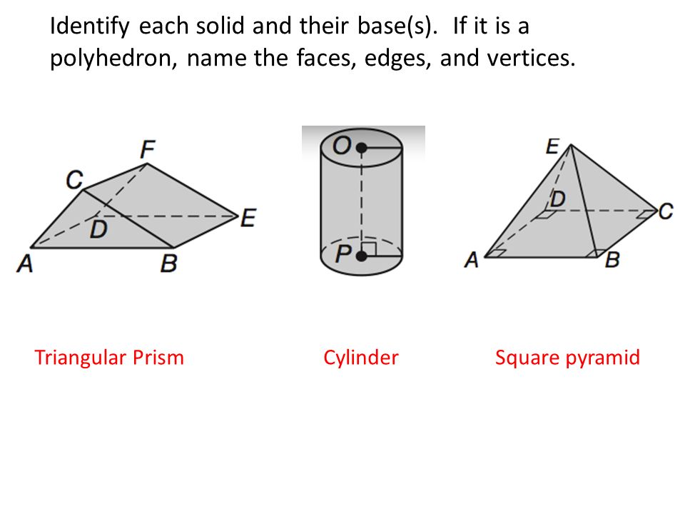 Identify each solid and their base(s)